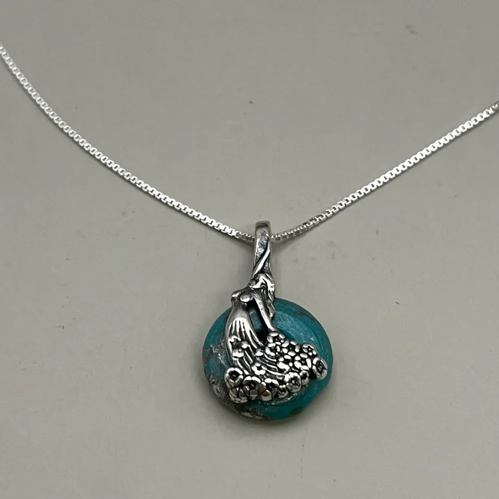 Turquoise and Sterling Silver Necklace with Delicate Chain - Picture 1 of 4